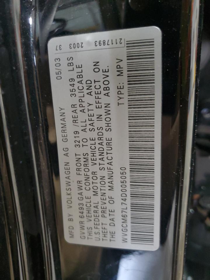 2004 Volkswagen Touareg 4.2 VIN: WVGCM67L74D005050 Lot: 62314225