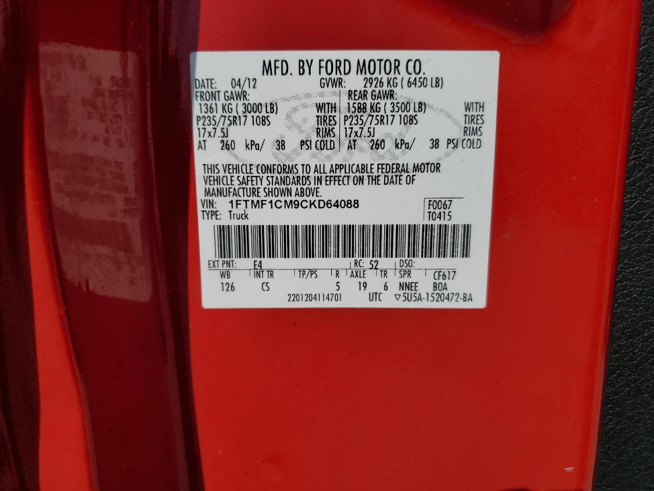 FORD All Models 2012 VIN 1FTMF1CM9CKD64088 zdjęcie 12