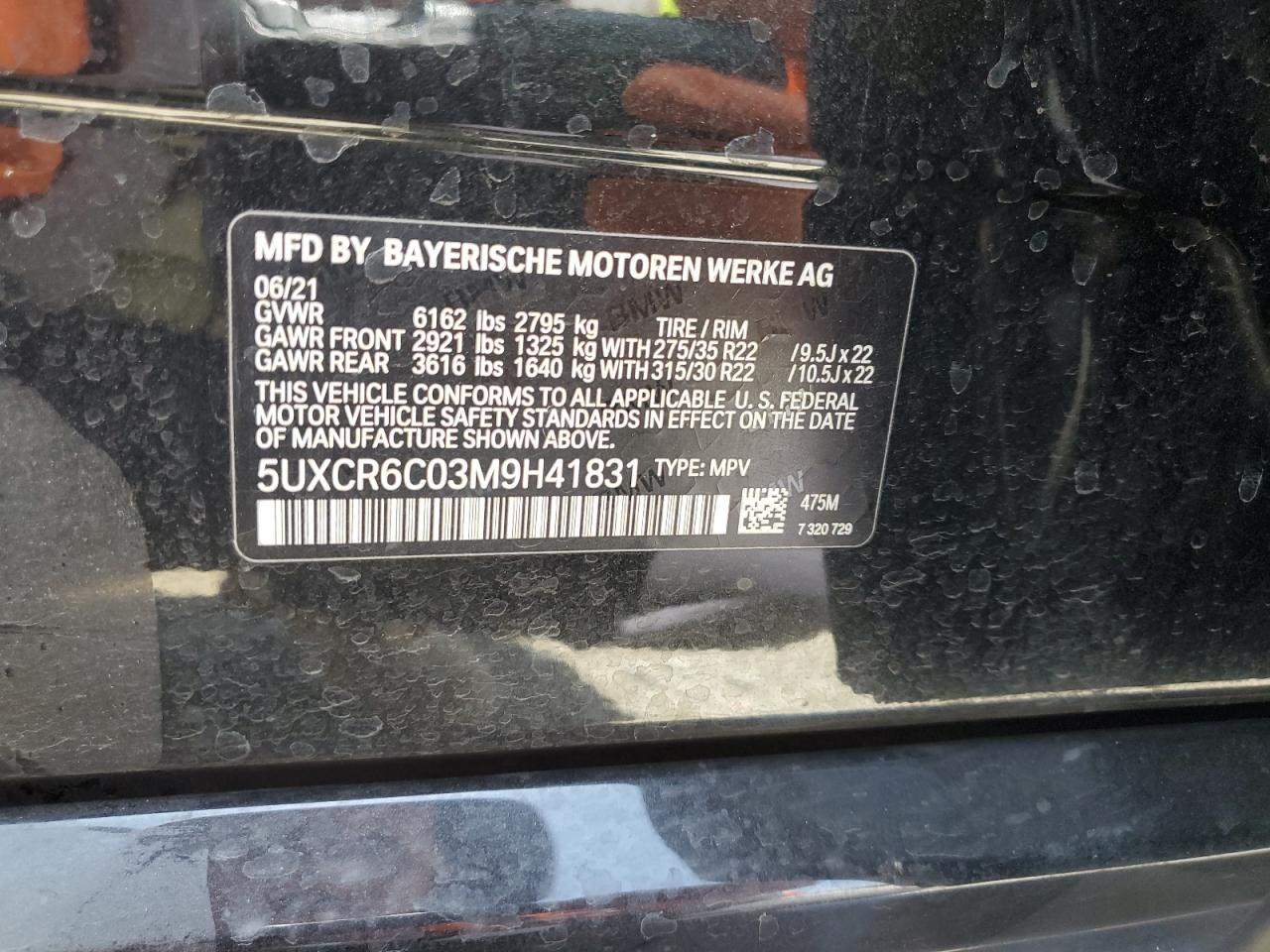 2021 BMW X5 xDrive40I VIN: 5UXCR6C03M9H41831 Lot: 62145025