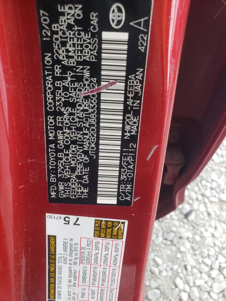 2008 Toyota Prius VIN: JTDKB20U883360824 Lot: 62400195