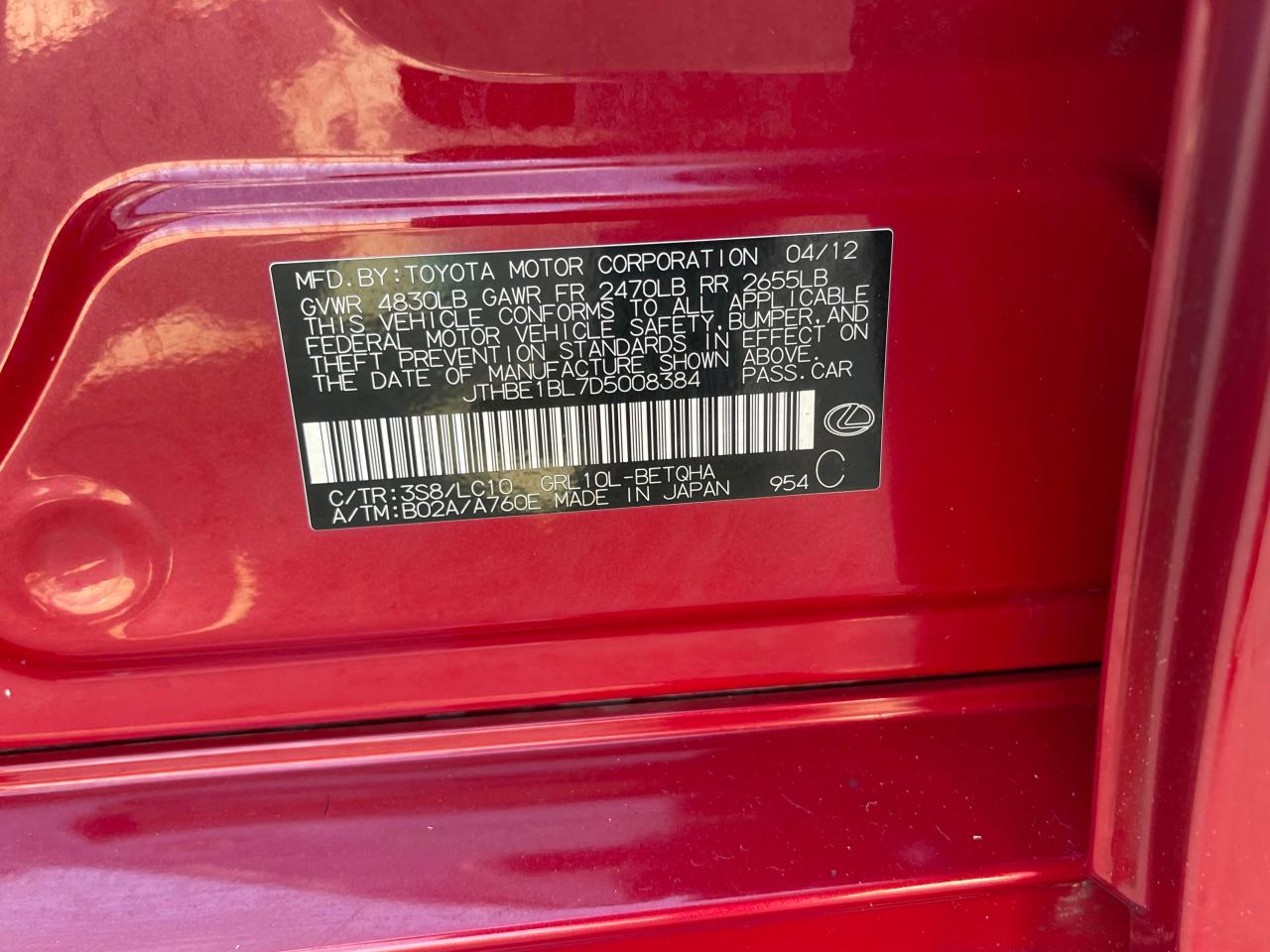 LEXUS GS350 2013 VIN JTHBE1BL7D5008384 zdjęcie 10