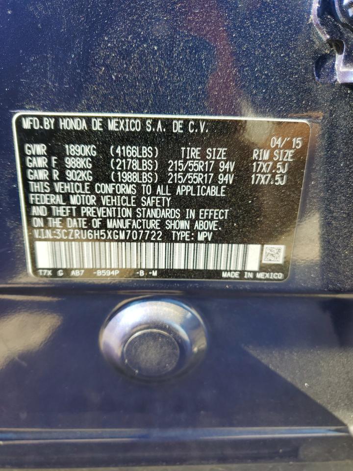 2016 Honda Hr-V Ex VIN: 3CZRU6H5XGM707722 Lot: 61186995