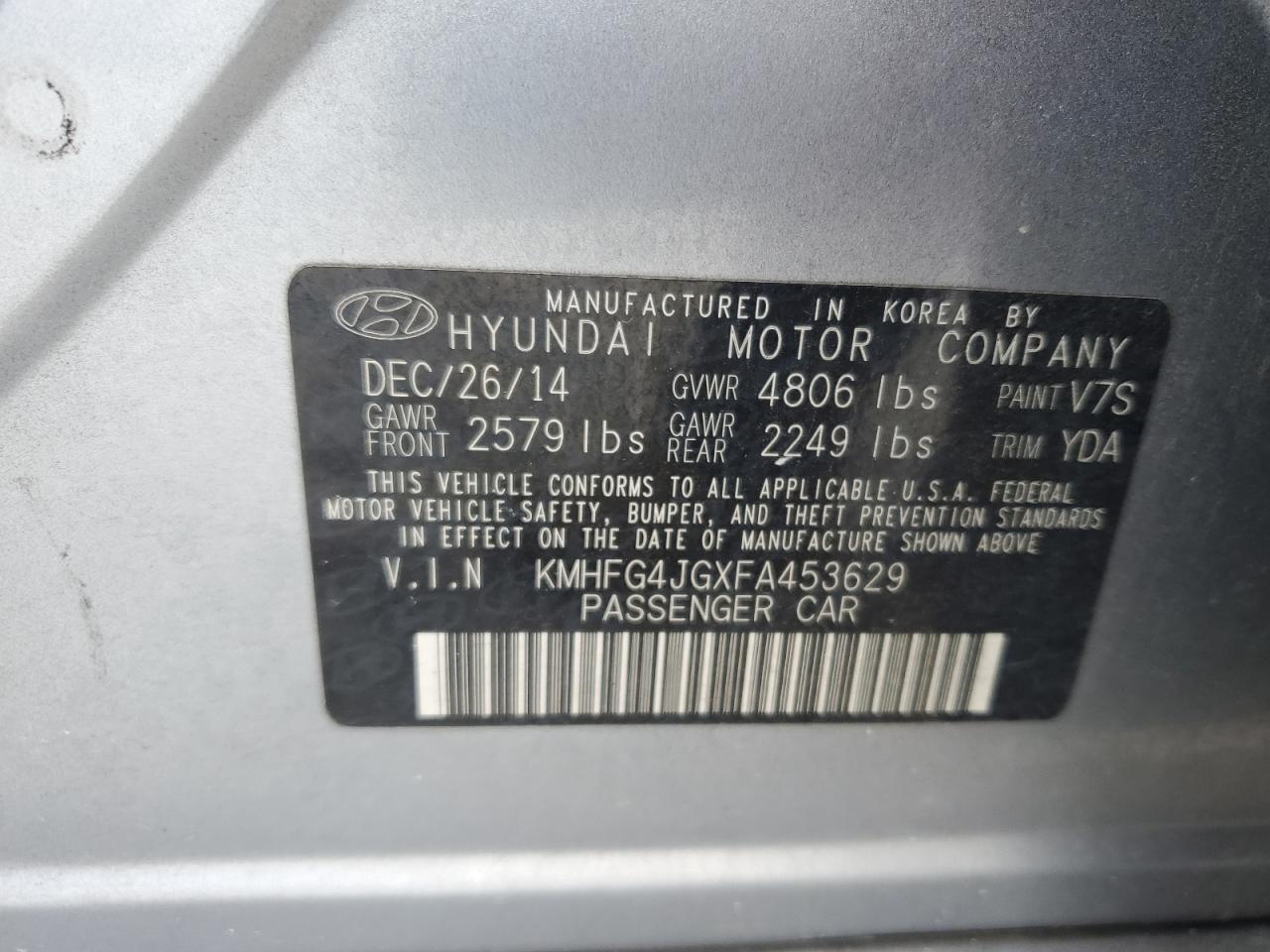 2015 Hyundai Azera VIN: KMHFG4JGXFA453629 Lot: 61485875