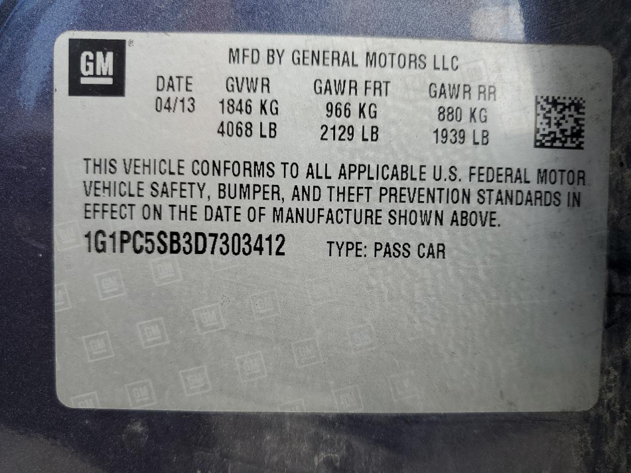CHEVROLET CRUZE 2013 VIN 1G1PC5SB3D7303412 фото 12