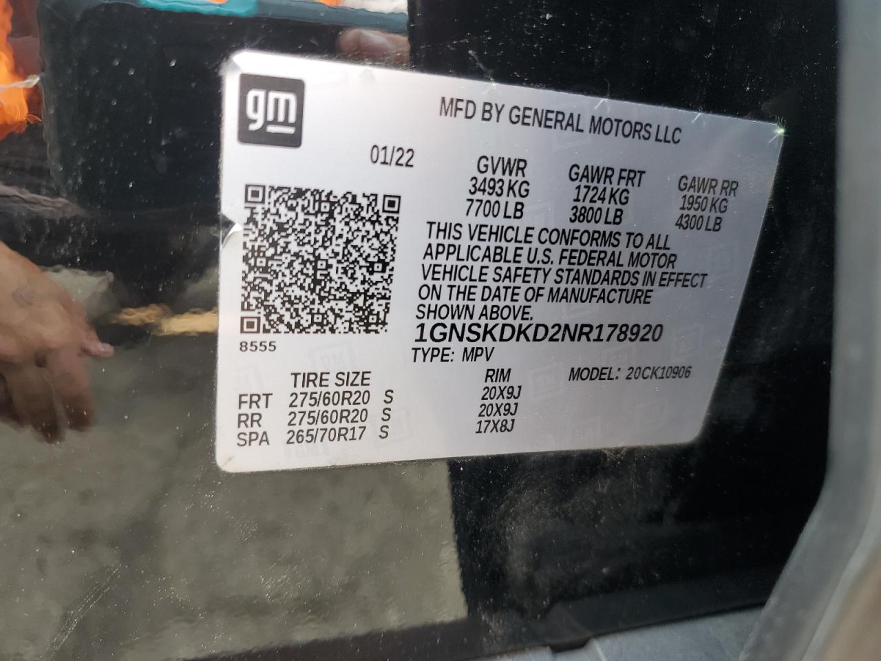 2022 Chevrolet Suburban K1500 Z71 VIN: 1GNSKDKD2NR178920 Lot: 59224675