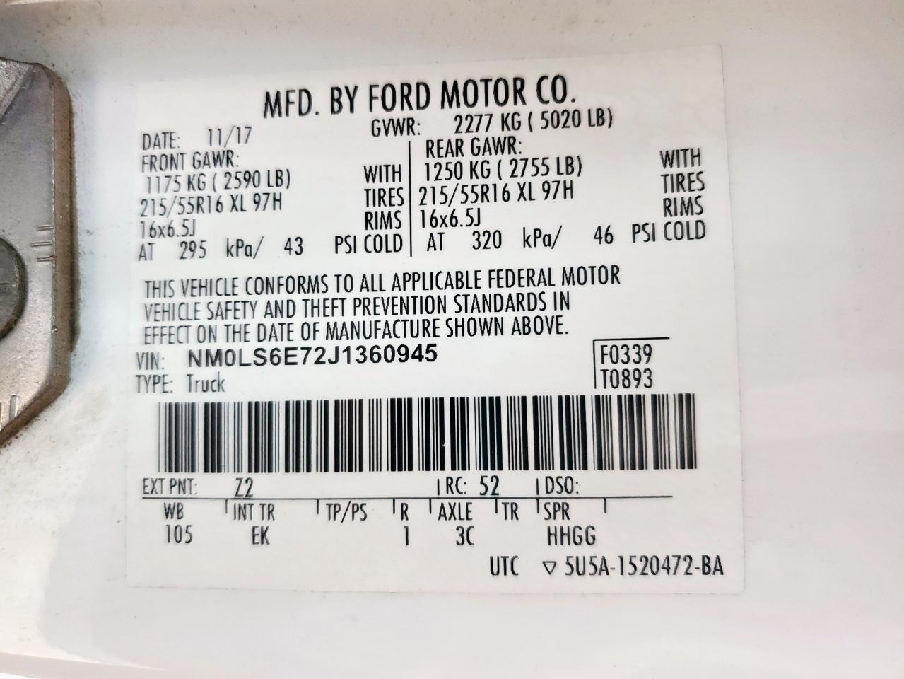 2018 Ford Transit Connect Xl VIN: NM0LS6E72J1360945 Lot: 59625755