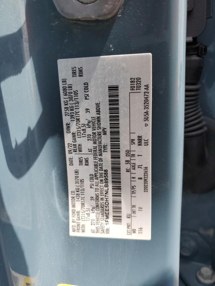 2022 Ford Bronco Base VIN: 1FMEE5DH7NLB89588 Lot: 59777455