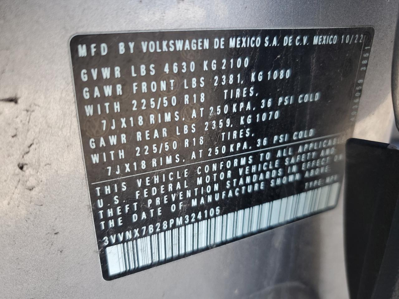 2023 Volkswagen Taos Se VIN: 3VVNX7B28PM324105 Lot: 62188165
