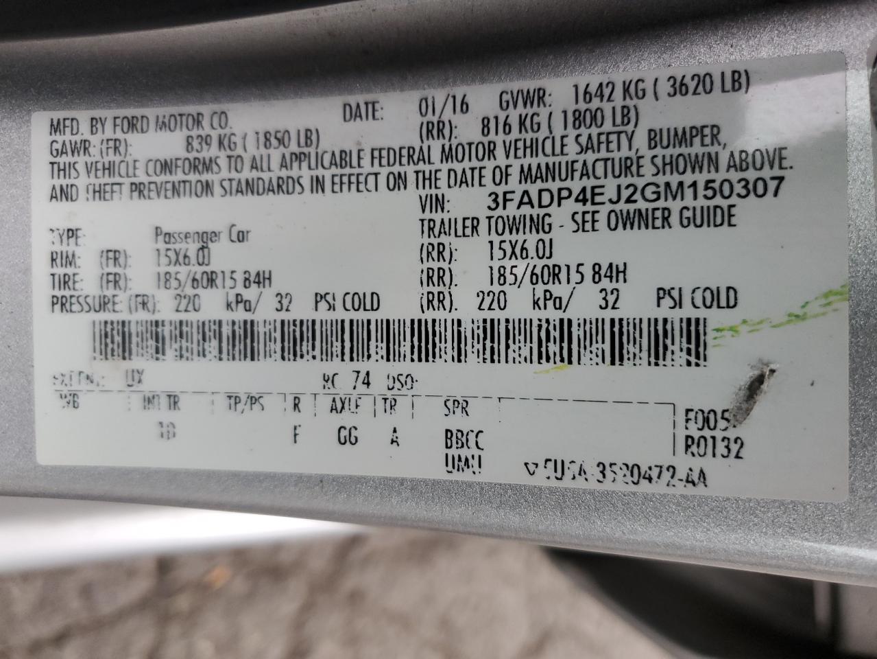2016 Ford Fiesta Se VIN: 3FADP4EJ2GM150307 Lot: 62587635