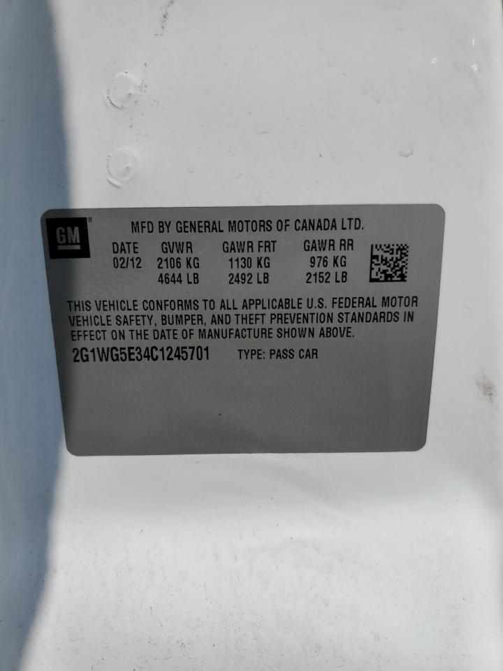 2012 Chevrolet Impala Lt VIN: 2G1WG5E34C1245701 Lot: 58987215