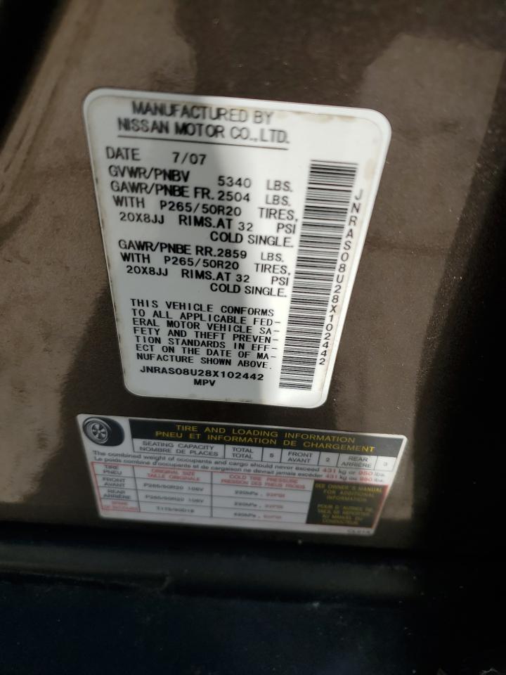 2008 Infiniti Fx35 VIN: JNRAS08U28X102442 Lot: 62188155