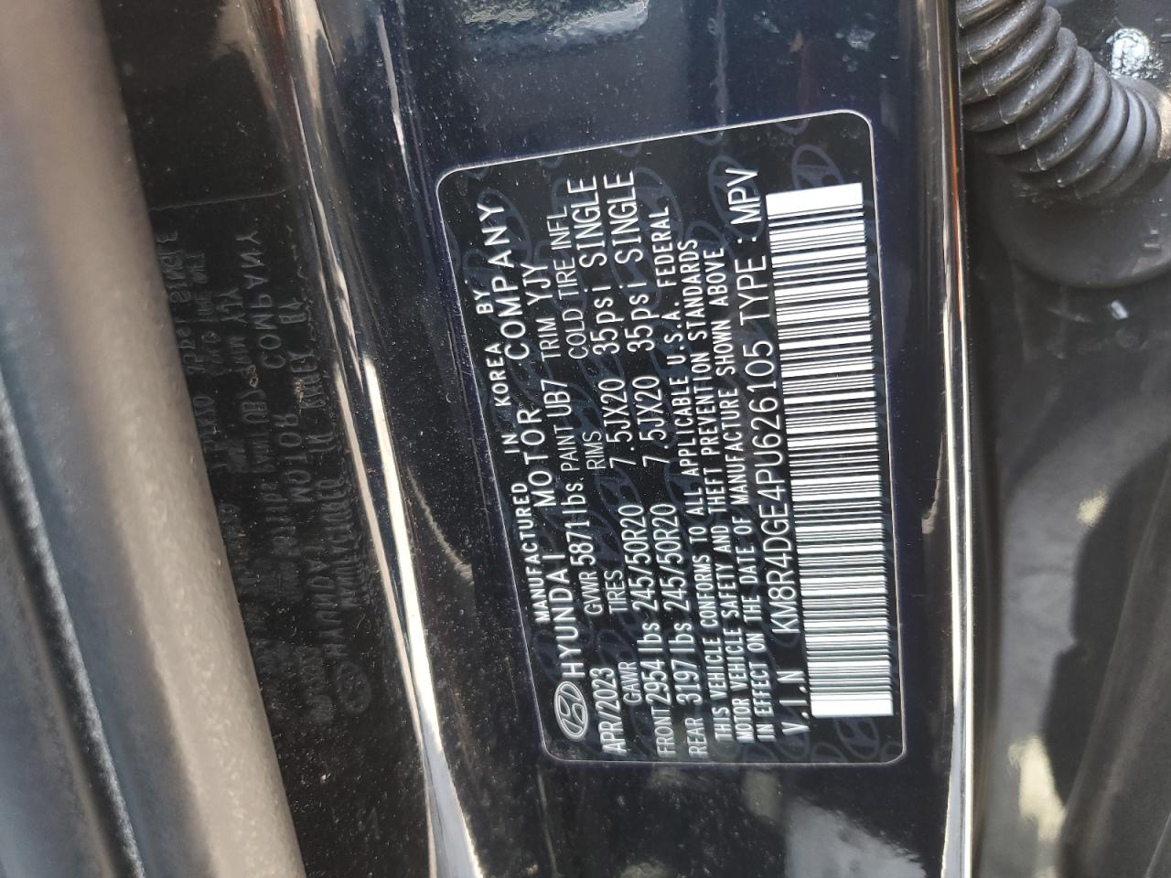 2023 Hyundai Palisade Sel Premium VIN: KM8R4DGE4PU626105 Lot: 62506315