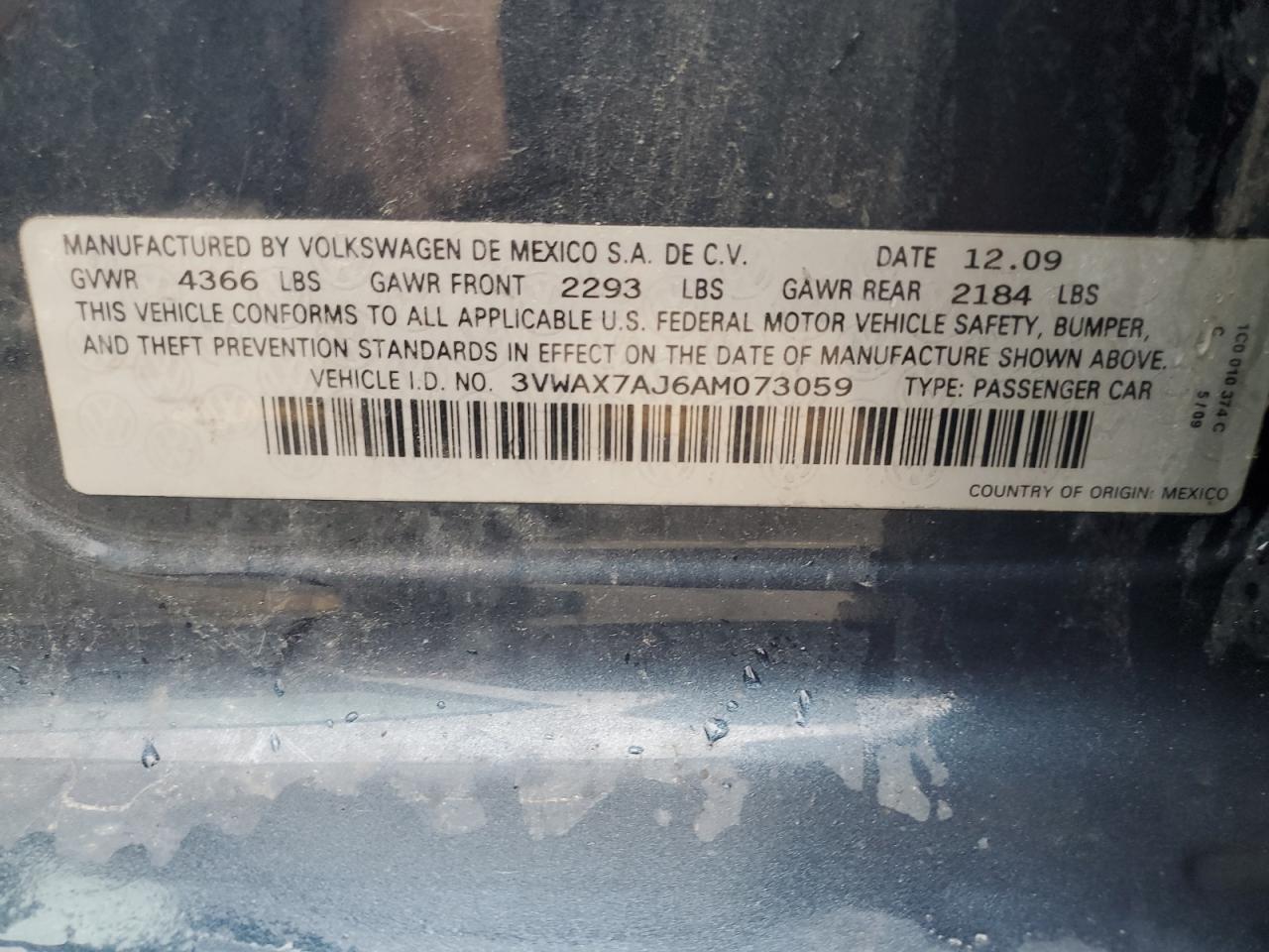VOLKSWAGEN JETTA 2010 VIN 3VWAX7AJ6AM073059 photo 12