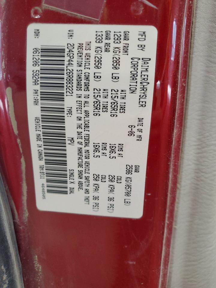 2006 Dodge Grand Caravan Sxt VIN: 2D4GP44L26R883221 Lot: 60225655