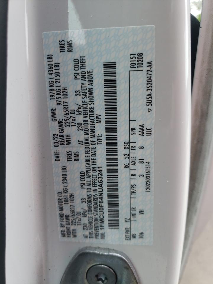 2022 Ford Escape S VIN: 1FMCU0F64NUA63241 Lot: 62522185