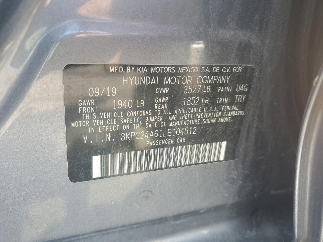 2020 Hyundai Accent Se VIN: 3KPC24A61LE104512 Lot: 62487605