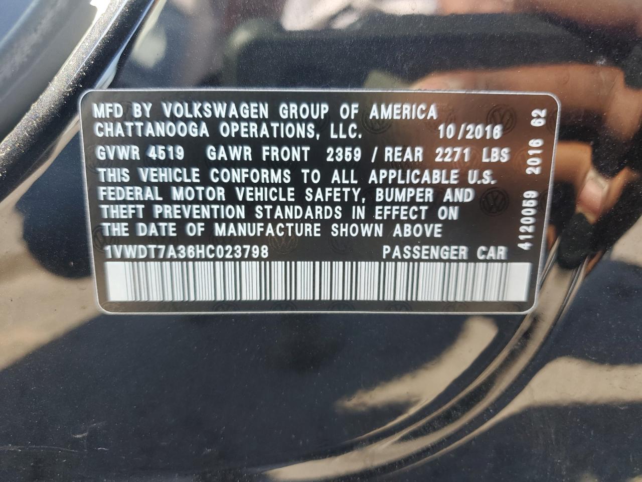 2017 Volkswagen Passat R-Line VIN: 1VWDT7A36HC023798 Lot: 61015175