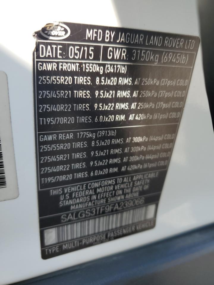 2015 Land Rover Range Rover Supercharged VIN: SALGS3TF9FA239066 Lot: 62608135