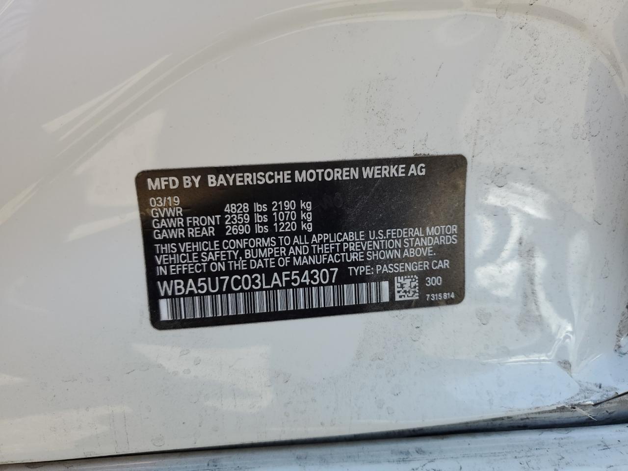 2020 BMW M340I VIN: WBA5U7C03LAF54307 Lot: 62836385