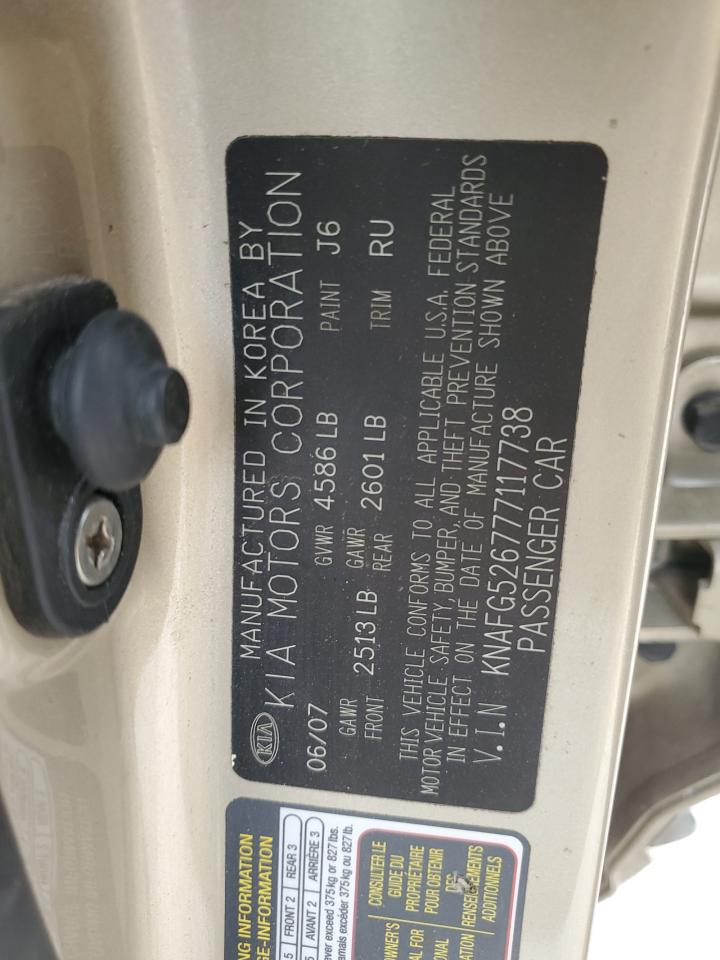 2007 Kia Rondo Lx VIN: KNAFG526777117738 Lot: 60517065