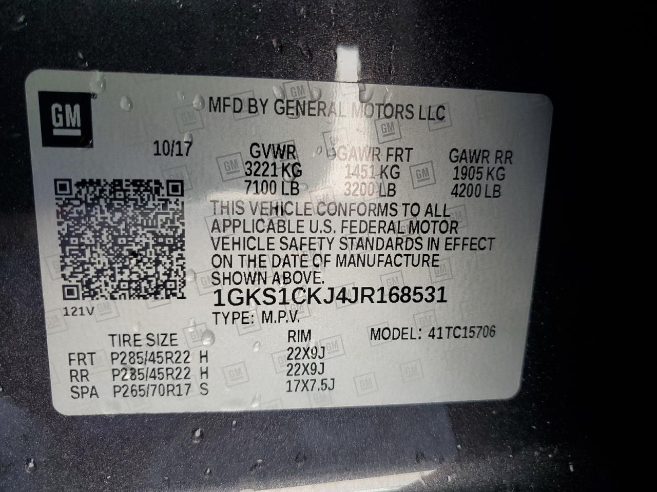 2018 GMC Yukon Denali VIN: 1GKS1CKJ4JR168531 Lot: 59748375