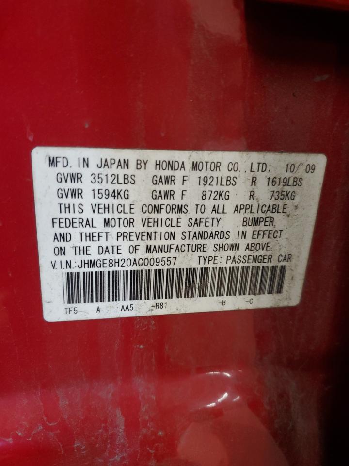 2010 Honda Fit VIN: JHMGE8H20AC009557 Lot: 61441005