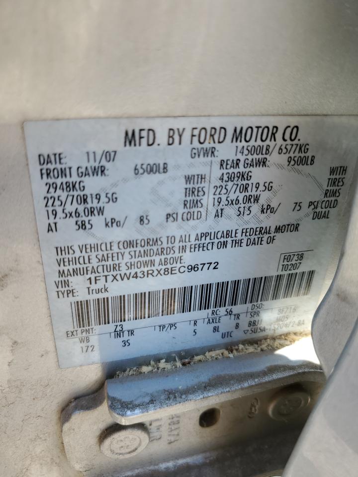 2008 Ford F450 Super Duty VIN: 1FTXW43RX8EC96772 Lot: 58996025