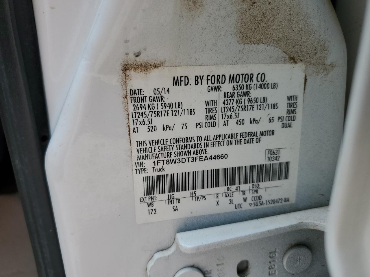 2015 Ford F350 Super Duty VIN: 1FT8W3DT3FEA44660 Lot: 60431655