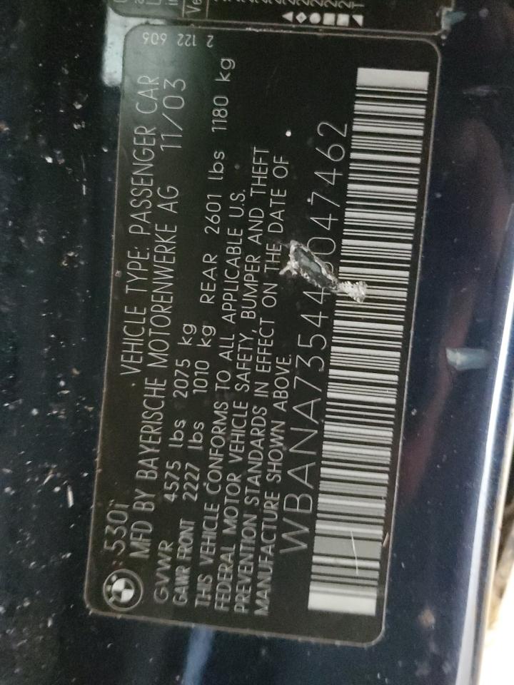 2004 BMW 530 I VIN: WBANA73544B047462 Lot: 61875095