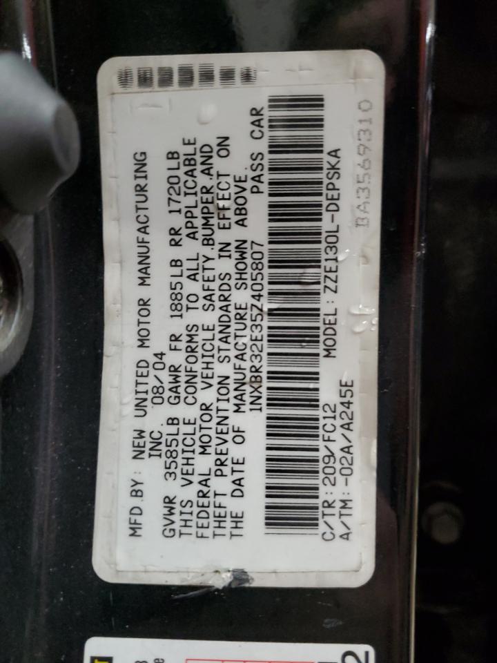 2005 Toyota Corolla Ce VIN: 1NXBR32E35Z405807 Lot: 62283505