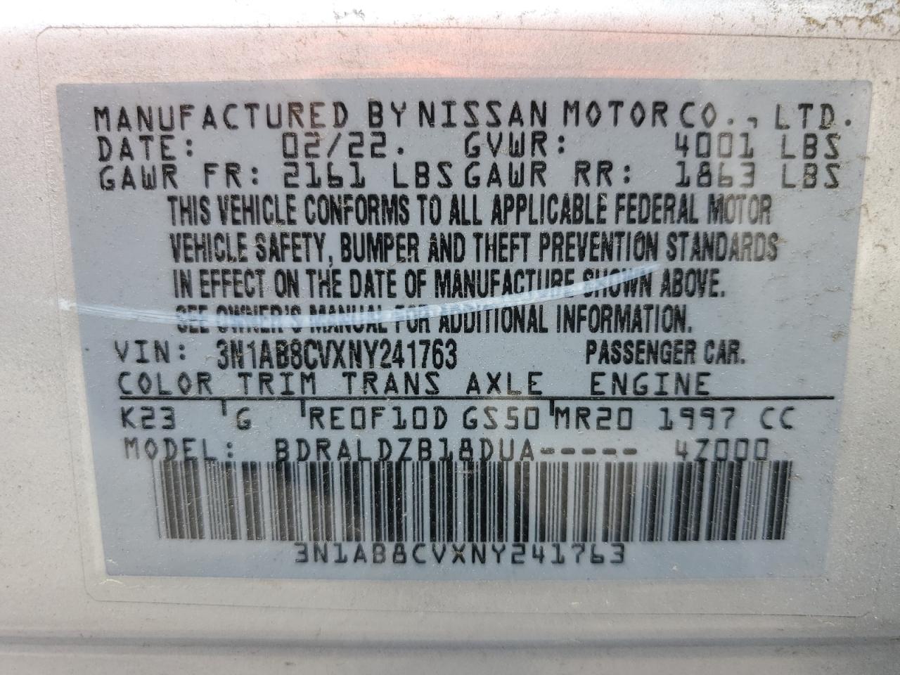 2022 Nissan Sentra Sv VIN: 3N1AB8CVXNY241763 Lot: 59725185
