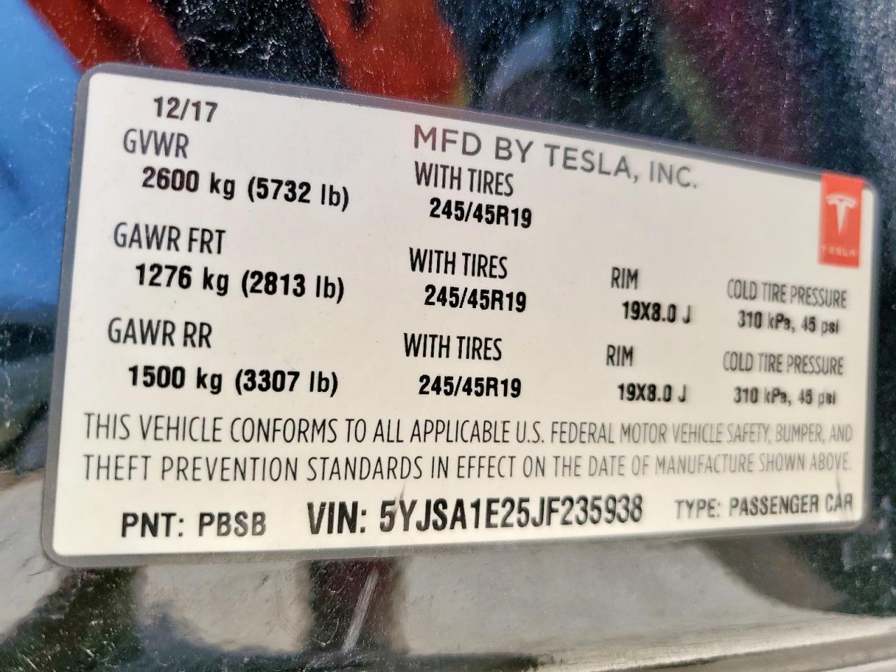 2018 Tesla Model S VIN: 5YJSA1E25JF235938 Lot: 61256185