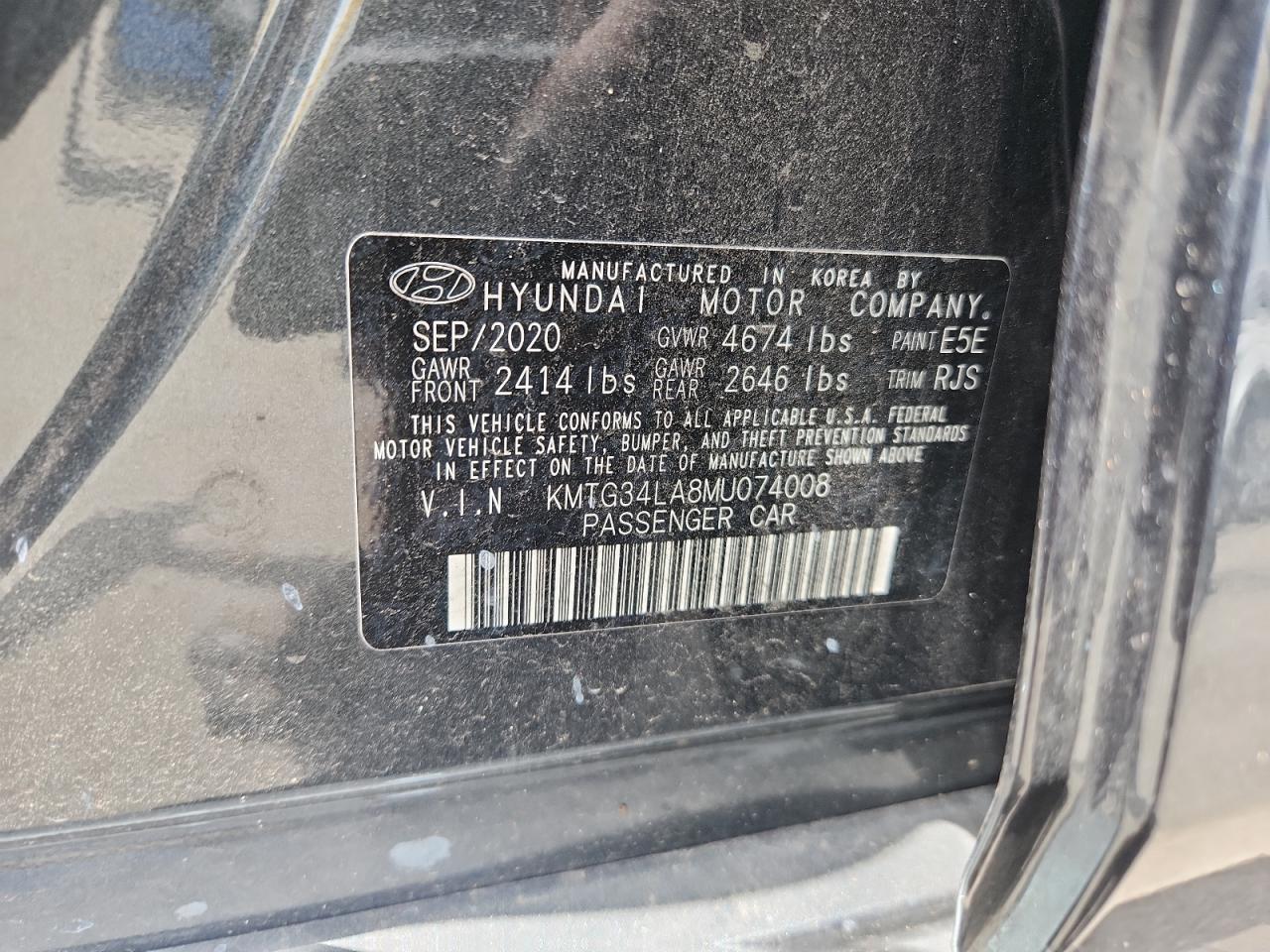2021 Genesis G70 Elite VIN: KMTG34LA8MU074008 Lot: 62692345