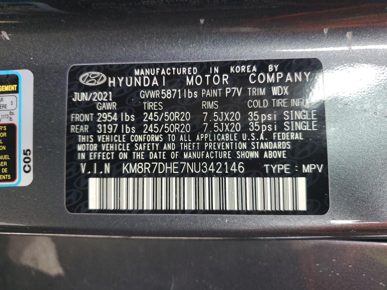 2022 Hyundai Palisade Calligraphy VIN: KM8R7DHE7NU342146 Lot: 61437855