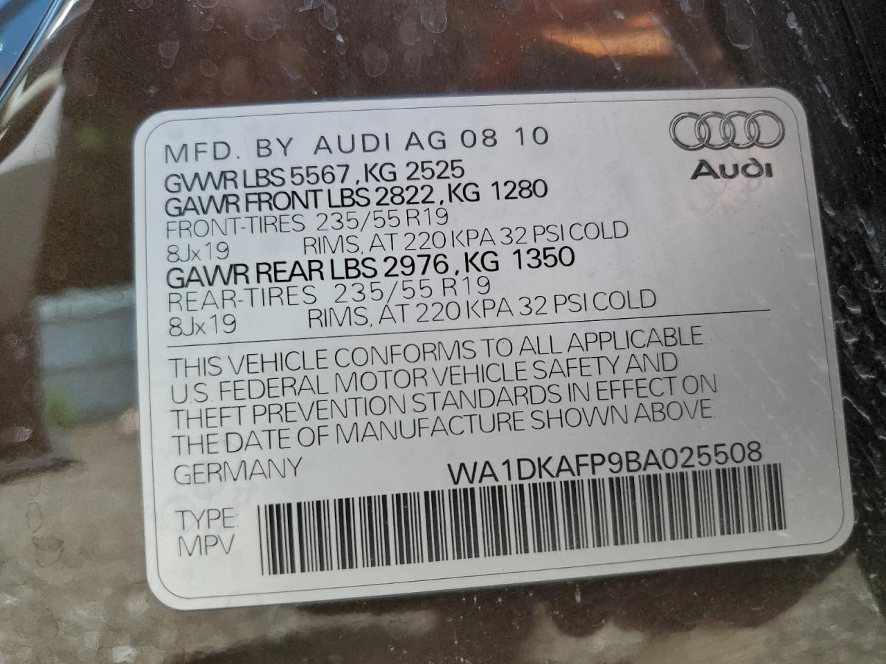 2011 Audi Q5 Premium Plus VIN: WA1DKAFP9BA025508 Lot: 63063885