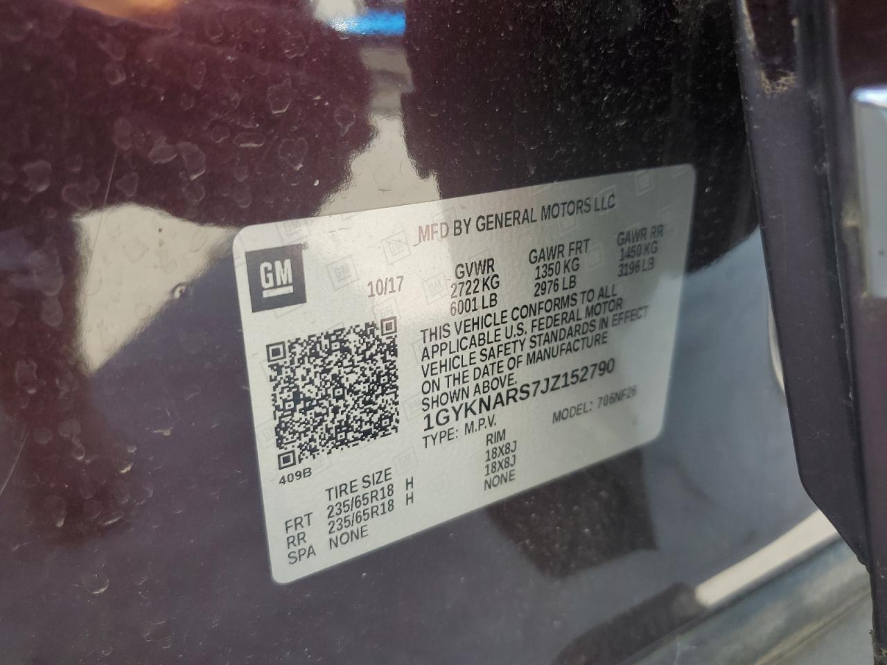 2018 Cadillac Xt5 VIN: 1GYKNARS7JZ152790 Lot: 62377455