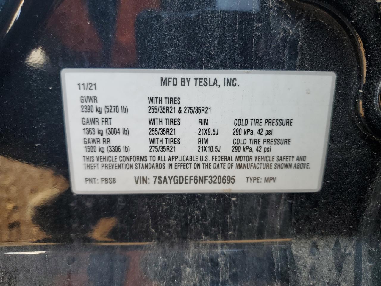 TESLA MODEL Y 2022 VIN 7SAYGDEF6NF320695 zdjęcie 13