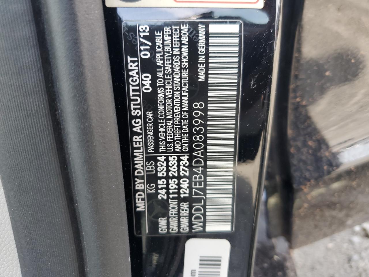 2013 Mercedes-Benz Cls 63 Amg VIN: WDDLJ7EB4DA083998 Lot: 59962545