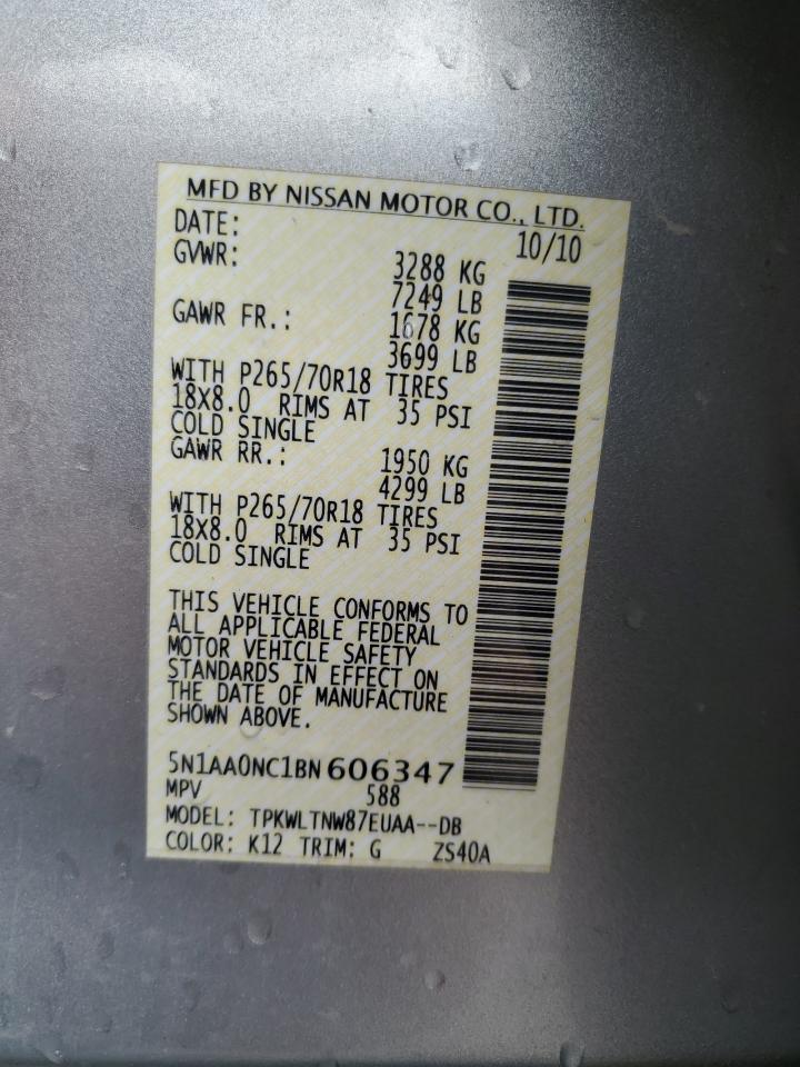 2011 Nissan Armada Sv VIN: 5N1AA0NC1BN606347 Lot: 62195685