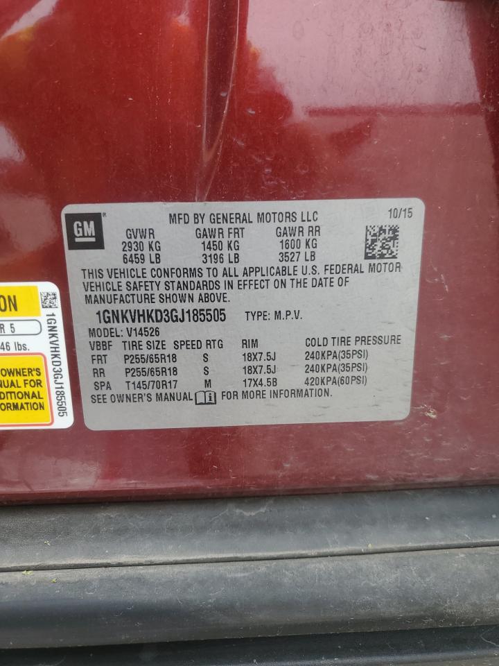 2016 Chevrolet Traverse Lt VIN: 1GNKVHKD3GJ185505 Lot: 60840215