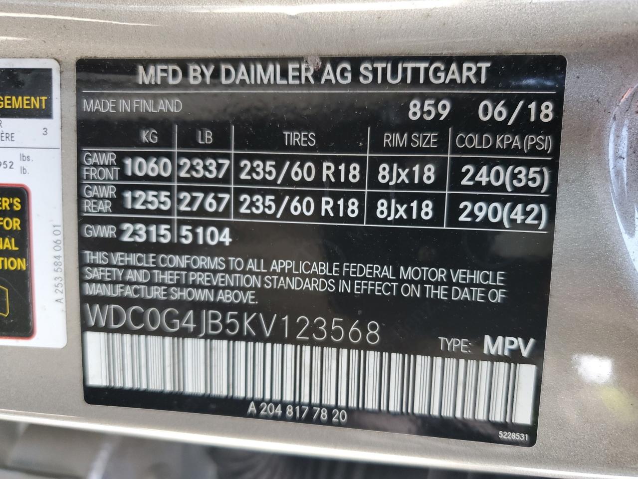 2019 Mercedes-Benz Glc 300 VIN: WDC0G4JB5KV123568 Lot: 61897445