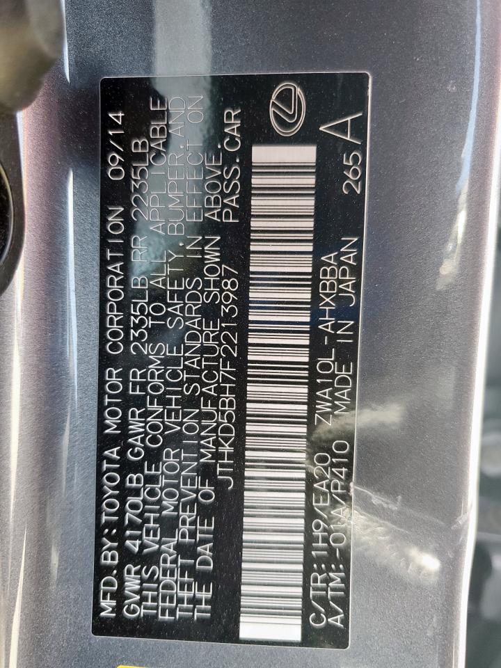 2015 Lexus Ct 200 VIN: JTHKD5BH7F2213987 Lot: 60838465