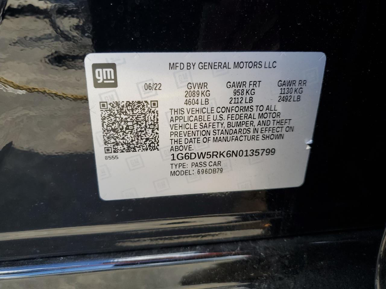 2022 Cadillac Ct5 Luxury VIN: 1G6DW5RK6N0135799 Lot: 60817955