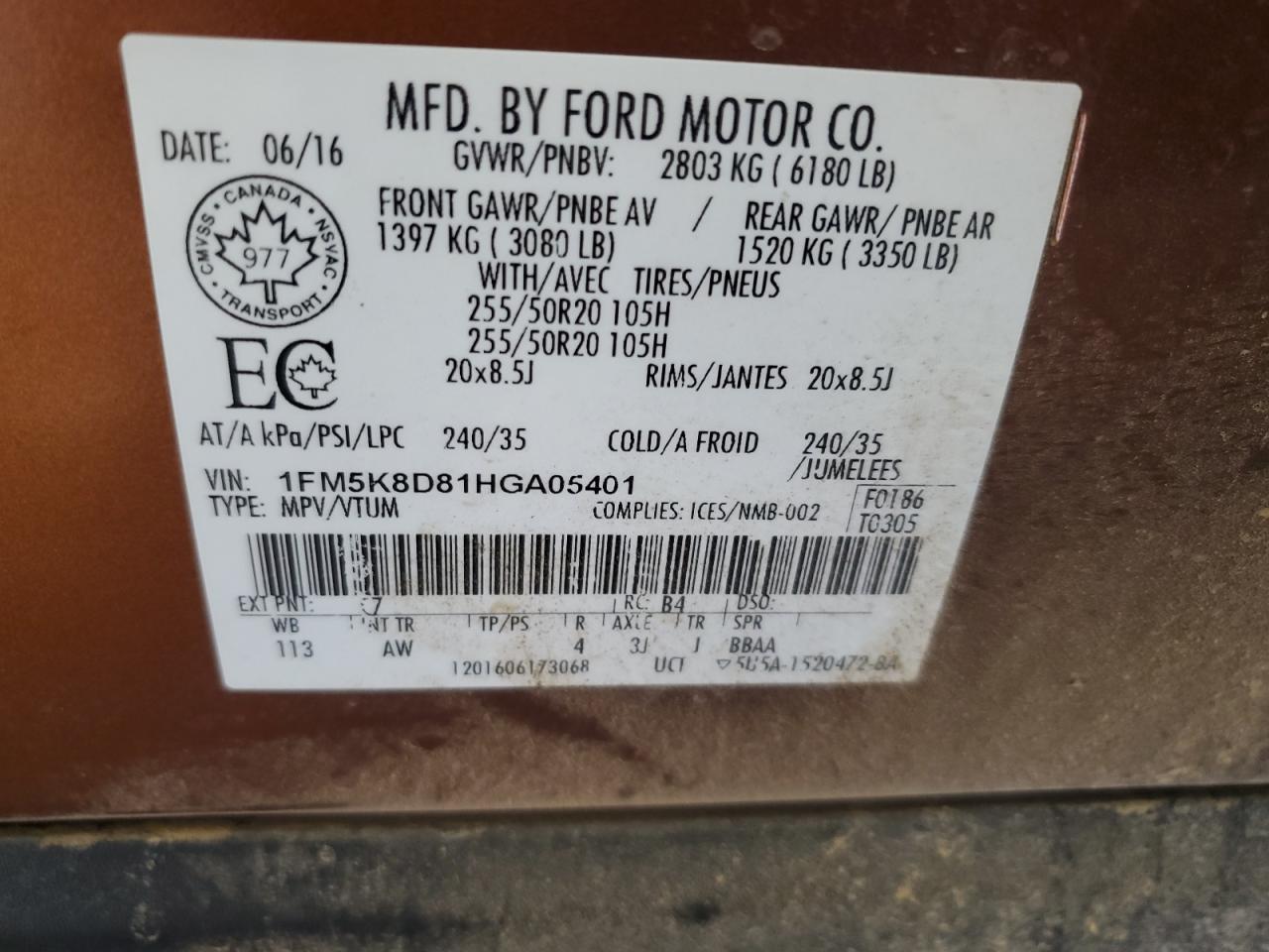 2017 Ford Explorer Xlt VIN: 1FM5K8D81HGA05401 Lot: 61679715