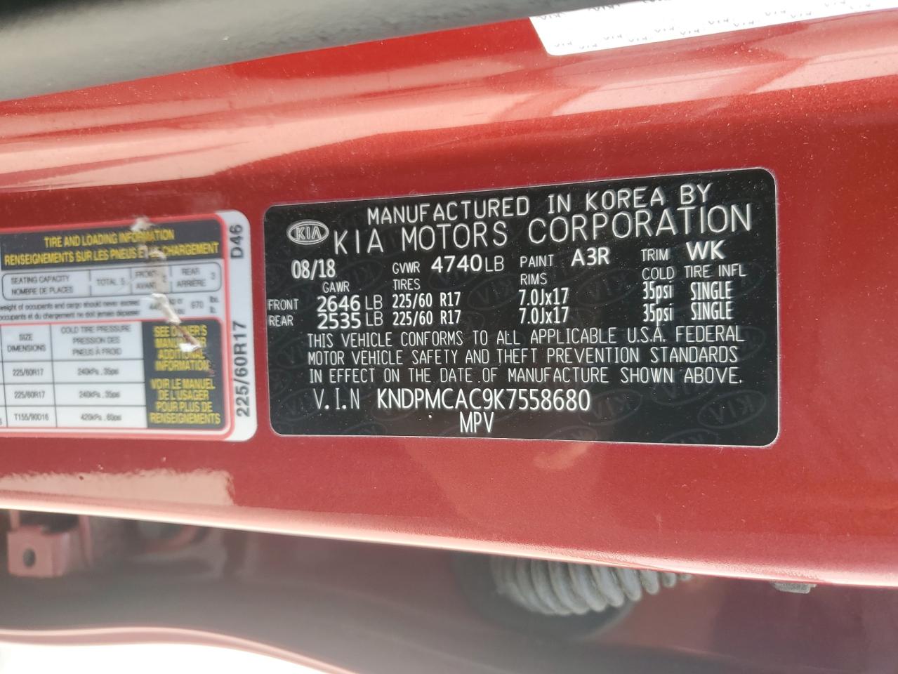 KIA SPORTAGE 2019 VIN KNDPMCAC9K7558680 zdjęcie 12