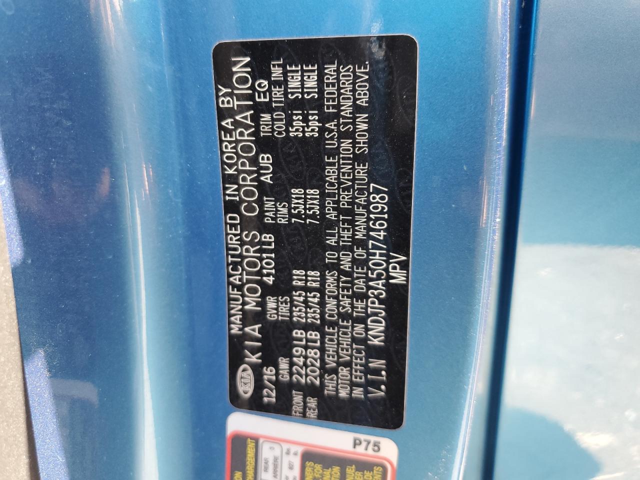 2017 Kia Soul + VIN: KNDJP3A50H7461987 Lot: 61661545