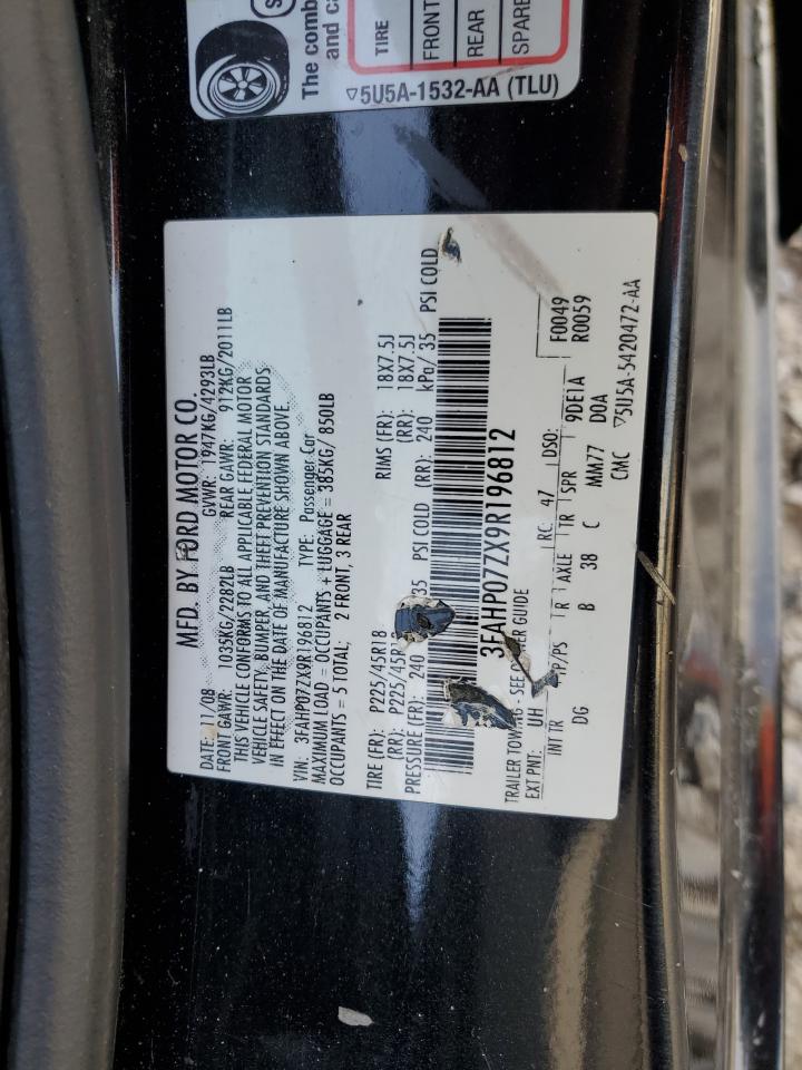 2009 Ford Fusion Se VIN: 3FAHP07ZX9R196812 Lot: 61057865
