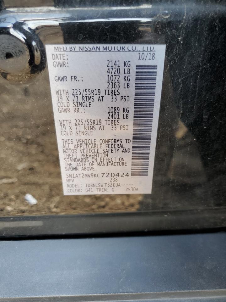 2019 Nissan Rogue S VIN: 5N1AT2MV9KC720424 Lot: 61293005