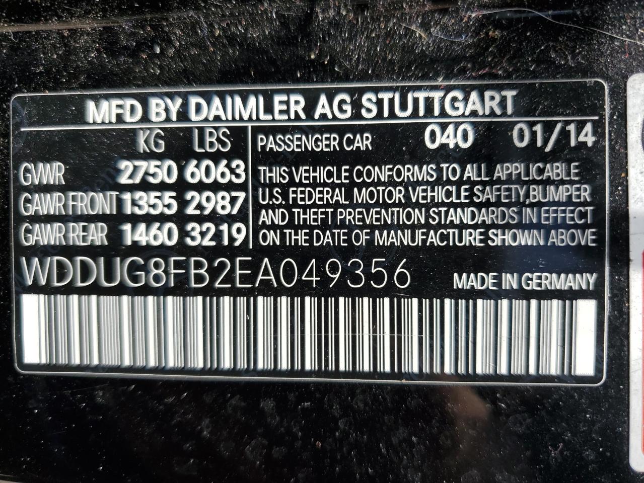 2014 Mercedes-Benz S 550 4Matic VIN: WDDUG8FB2EA049356 Lot: 61553375