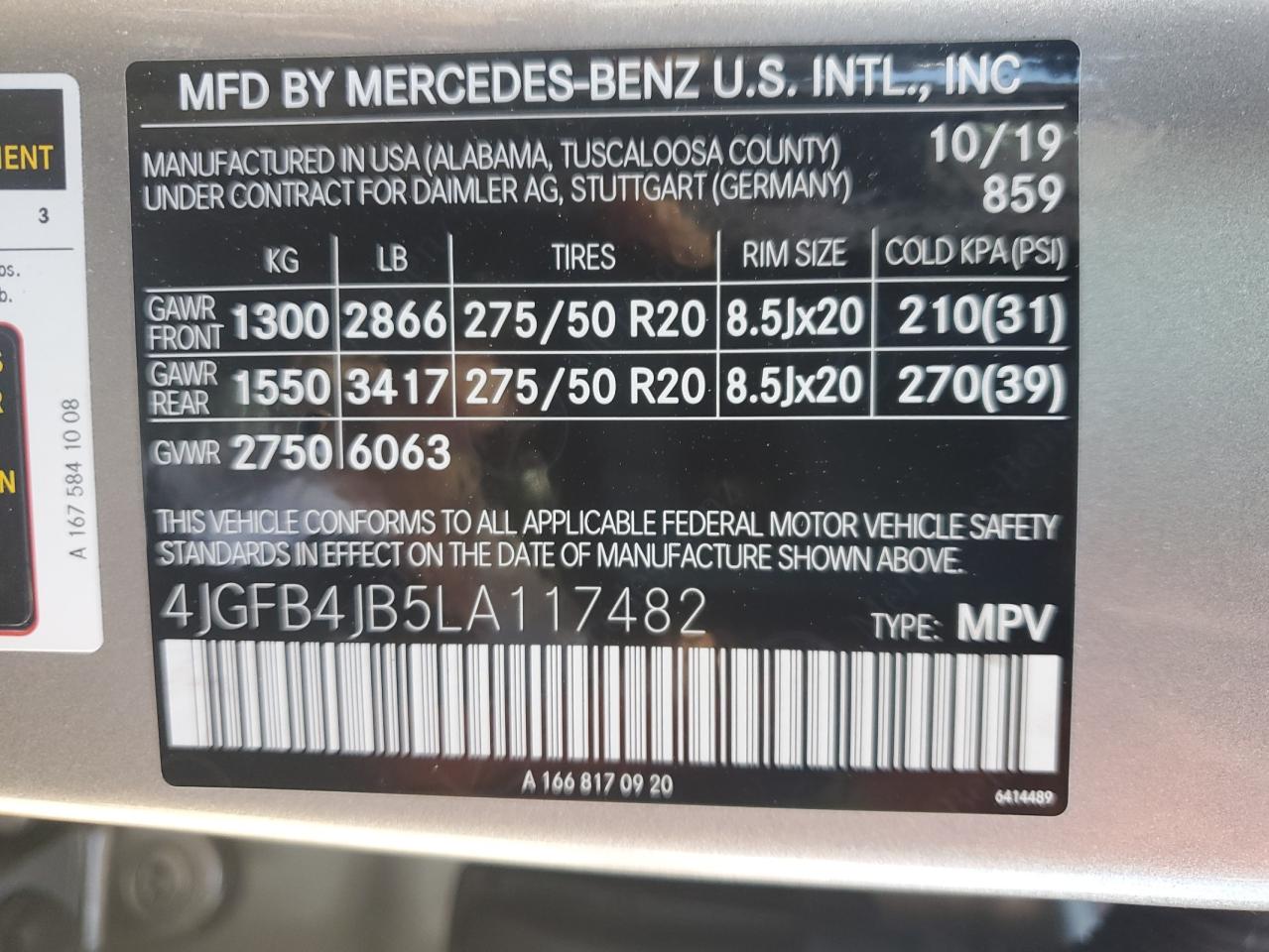 2020 Mercedes-Benz Gle 350 VIN: 4JGFB4JB5LA117482 Lot: 62370805